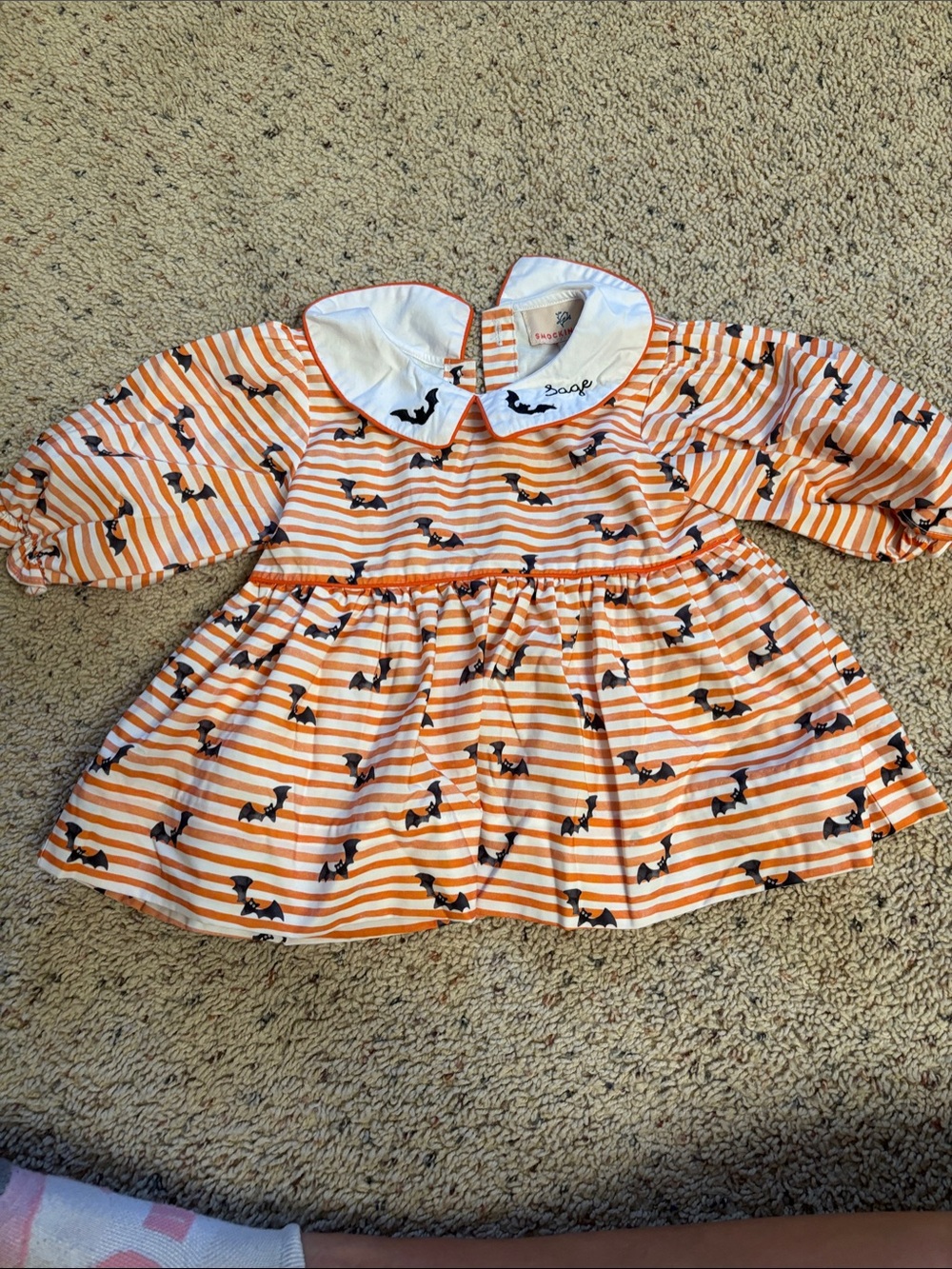 Orange Striped Halloween Bat Dress with White Peter Pan Collar